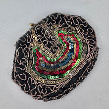 Load image into Gallery viewer, Original 1930&#39;s Black Evening Bag with Bead and Sequin Decoration in Red, Green, Gold and Blue
