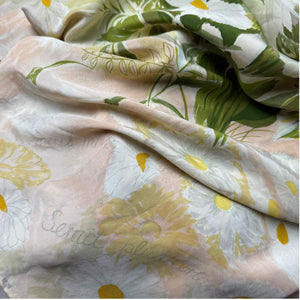 Original 1950’s Jacqmar Pure Silk Scarf with Marguerite Daisies in Blush, Green and White