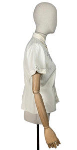 Original 1940's 1950's Cream and Grey Pure Silk Hand Embroidered Blouse - Bust 36 *