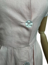 Load image into Gallery viewer, Original 1950's Baby Pink Linen Wiggle Dress by Ros Comain with Blue and White Floral Embroidery - Bust 32 34 *

