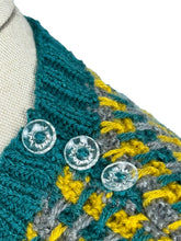 Load image into Gallery viewer, Reproduction 1940&#39;s Waffle Stripe Jumper in Teal, Mustard and Graphite Grey Knitted from a Wartime Pattern - Bust 36 38 40
