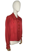 Load image into Gallery viewer, Original 1930&#39;s Rust Long Sleeved Crepe Blouse with Broderie Anglaise Trim - Bust 38 40
