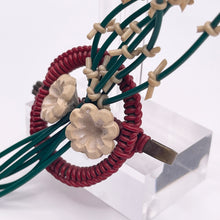 Load image into Gallery viewer, Original 1940&#39;s Red, White and Green Wartime Make Do and Mend Wire Brooch with Buttons and Floral Spray
