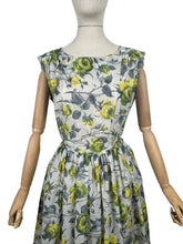 Load image into Gallery viewer, Original 1950's St Michael Classic Nylon Day Dress with Grey and Yellow Roses Print - Bust 40 *
