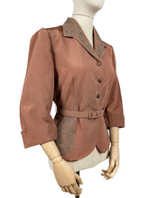 Load image into Gallery viewer, Original 1950’s Warm Brown Grosgrain Belted Jacket with Soutache Trim - Bust 36 37
