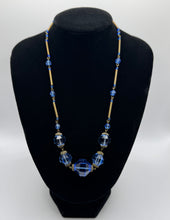 Load image into Gallery viewer, Original 1930&#39;s Art Deco Blue Faceted Glass Necklace
