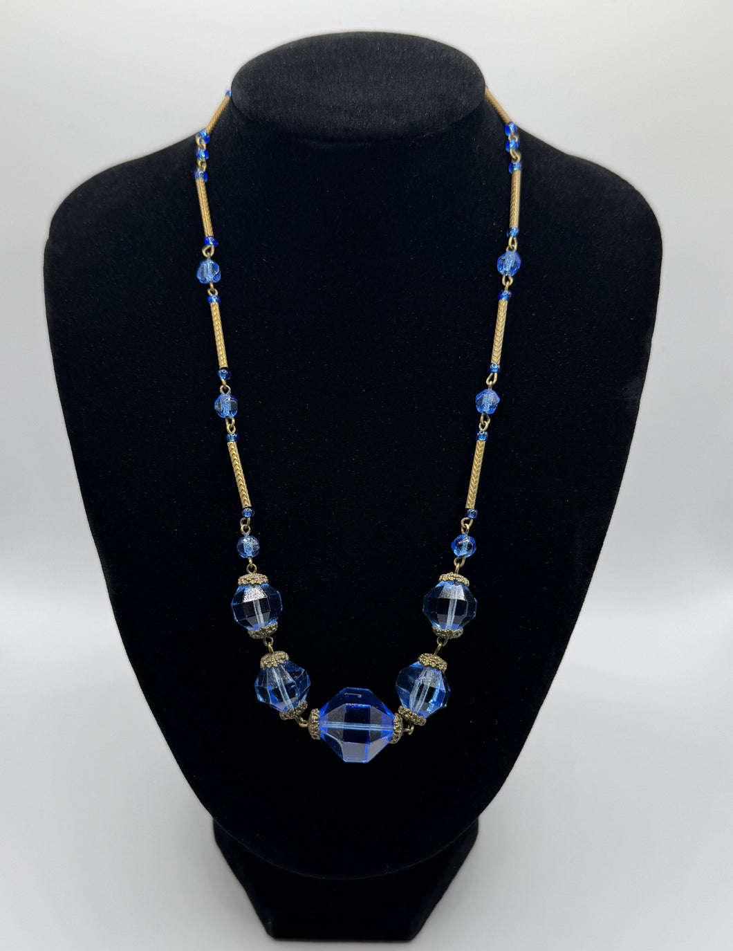 Original 1930's Art Deco Blue Faceted Glass Necklace
