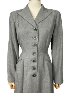 Original 1940's Grey Wool Princess Coat with Gorgeous Back Detail - Bust 36 37