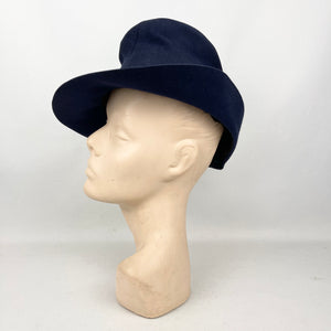 Original 1930’s 1940’s Blue Felt Tilt Fedora Hat with Pretty Rust Suede Trim *