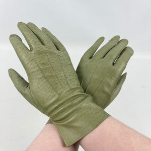 Original 1940's Sage Green Kid Leather Gloves *