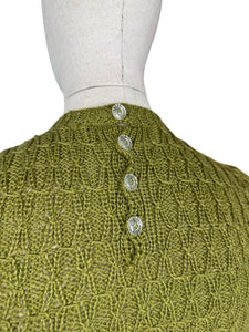 Reproduction 1930's Hand Knitted Long Sleeved Jumper in Lily Pad Green - Bust 32 34