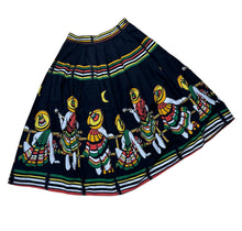 Load image into Gallery viewer, Original 1950&#39;s Black Cotton Skirt with Novelty Mexican Print - Waist 25 *
