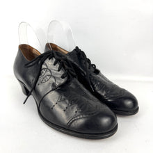 Load image into Gallery viewer, Original 1930&#39;s 1940&#39;s Inky Black Leather Lace Up Shoes with Punch Detail - UK 6 or 6.5
