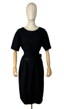 Load image into Gallery viewer, Original 1950’s Black Beaded Wool Wiggle Dress with Bow Trim from Budapest - Bust 40 42
