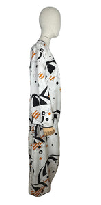 Original Vintage 1960's 1970's White, Black and Orange Robe with Novelty Umbrella Print - Bust 34 36