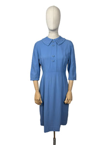 Original Late 1940's Cornflower Blue Lightweight Wool Day Dress - Bust 34 35