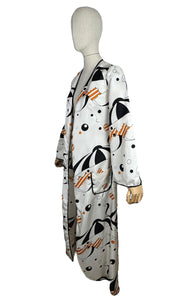 Original Vintage 1960's 1970's White, Black and Orange Robe with Novelty Umbrella Print - Bust 34 36