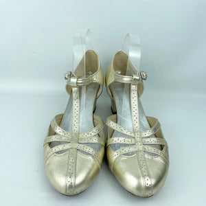 Re-Mix Starlet 1920's 1930's T-Strap Sandals in Gold Leather - UK Size 9