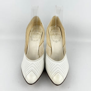 Original 1950's Milwards White Leather Stiletto Heels - UK 5.5 6