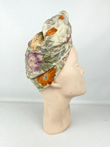 Original 1950's Floral Scarf in Orange and Purple - Great Headscarf for a Turban