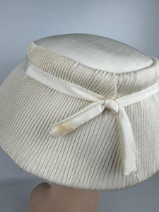 Original 1950's White Pleated Summer hat by Jacoll with Bow Trim *