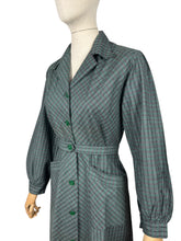 Load image into Gallery viewer, RESERVED FOR KATRINA - DO NOT BUY Original 1940’s Green and Grey Plaid Cotton Long Sleeved Belted Chore Dress with Pockets - Bust 38
