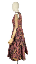 Load image into Gallery viewer, Original 1950&#39;s Salmon Pink Grosgrain Full Circle Day Dress with Bold Floral in Yellow, White and Black Flock - Bust 36
