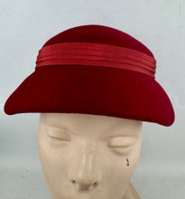 Load image into Gallery viewer, Original 1950's Red Felt Hat with Pleated Grosgrain Trim by Jacoll *
