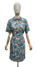 Load image into Gallery viewer, Original 1950's Blue and Brown Floral Cotton Day Dress - Bust 34 36
