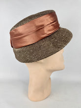 Load image into Gallery viewer, Original Late 1950's Hat in Bronze and Rust with Wide Satin Ribbon Trim *
