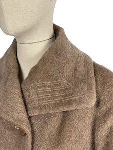 Original 1950's Fit and Flair Double Breasted Princess Coat in Light Brown Wool - Bust 36 38