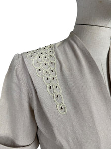 Original 1940's or 1950's Moygashel Linen Summer Suit with Beading and Soutache - Bust 34 35 *