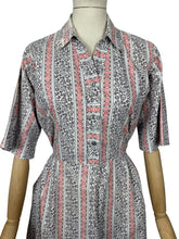 Load image into Gallery viewer, Original 1950’s Volup White, Grey and Pink Stripe Cotton Day Dress - Bust 44
