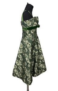 Original Kitty Copeland Green 1950's Nylon and Velvet Floral Cocktail Dress - Bust 30 32