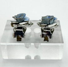 Load image into Gallery viewer, Original 1950&#39;s Mid Century Clip on Earrings by Coro - Blue and Green Enamel Roses
