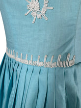 Load image into Gallery viewer, Original 1950's Turquoise Blue Cotton Dress with White Soutache by Carnegie - Bust 32 33 *
