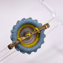 Load image into Gallery viewer, Original 1940&#39;s Blue and Yellow Wartime Make Do and Mend Wire Brooch with Glass Button Middle
