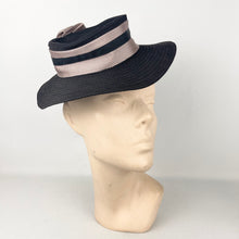Load image into Gallery viewer, Original 1940&#39;s Neat Little Black Topper Hat with Grosgrain Ribbon Trim
