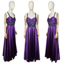 Load image into Gallery viewer, Original 1950&#39;s Purple Satin Evening Dress with Beautiful Sequin Detail - Bust 40 *
