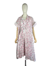 Load image into Gallery viewer, Original 1950's Dress and Jacket Set in White with Pink and Black Floral and Paste Trim - Bust 34 35
