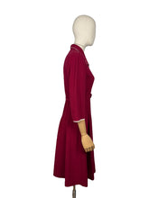 Load image into Gallery viewer, Original 1940’s Rich Red Wool Belted Day Dress with White Trim - Bust 34 36
