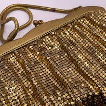 Load image into Gallery viewer, Vintage 1950&#39;s Gold Metal Mesh Bag with Snake Chain Handle and Fully Lined with Paste Set Frame - West German Made *
