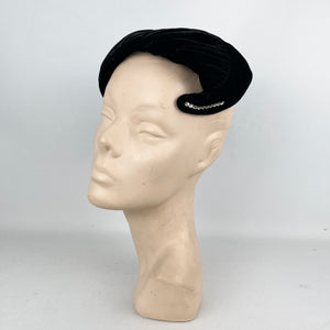 Original Black Ruched Velvet Hat by Jacoll with Pretty Paste Trim