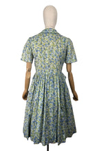 Load image into Gallery viewer, Original Vintage 1950's 1960's Floral Cotton Summer Dress in Blue, Green and White - Bust 36
