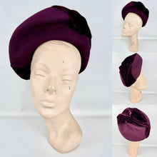 Load image into Gallery viewer, Original Late 1930’s Early 1940’s French Wine Felt and Silk Velvet High Hat
