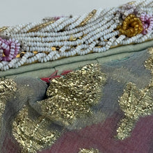 Load image into Gallery viewer, Original 1950&#39;s Gold Chiffon Bag with Beautiful Pink and White Beaded Frame and Clasp
