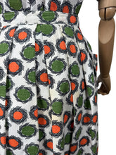 Load image into Gallery viewer, Original 1950&#39;s White, Orange, Green and Black Barkcloth Blouse and Skirt Suit - Bust 38 *
