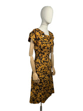 Load image into Gallery viewer, Original 1950’s Orange and Black Floral Cotton Wiggle Dress *
