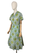 Load image into Gallery viewer, Original 1950&#39;s White, Blue, Green and Black Nylon Belted Day Dress - Bust 38 *
