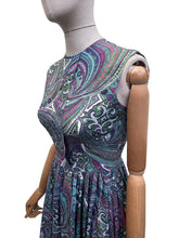 Load image into Gallery viewer, 1950’s Vibrant Paisley Cotton Day Dress in Purple, Blue, Green and Pink - Bust 32 34
